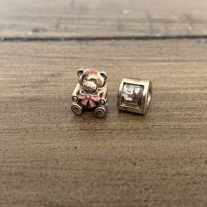 Lot of 2 x Pandora Charms L & Pink Teddy Bear ALE